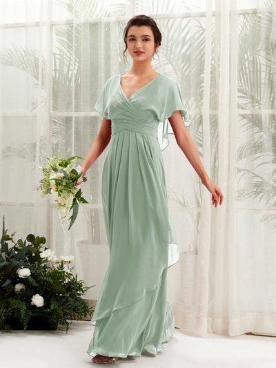 Carlyna Robe trapèze col V manches papillon robes de demoiselle d'honneur Vert Sauge Foncé #couleur_vert-sauge-fonc
