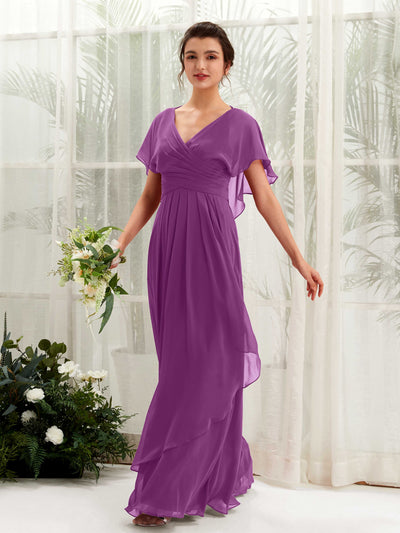 Carlyna Robe trapèze col V manches papillon robes de demoiselle d'honneur Violet #couleur_violet