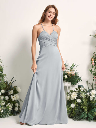 Carlyna Robe trapèze col V satin demoiselle d'honneur Bleu Bébé #couleur_bleu-b-b