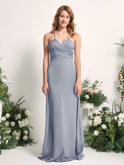 Carlyna Robe trapèze col V satin demoiselle d'honneur Bleu Poussiéreux #couleur_bleu-poussi-reux