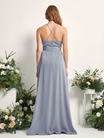 Carlyna Robe trapèze col V satin demoiselle d'honneur Bleu Poussiéreux #couleur_bleu-poussi-reux