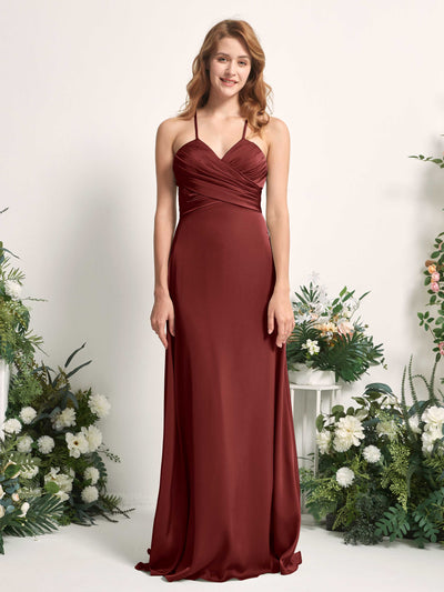 Carlyna Robe trapèze col V satin demoiselle d'honneur Bordeaux #couleur_bordeaux