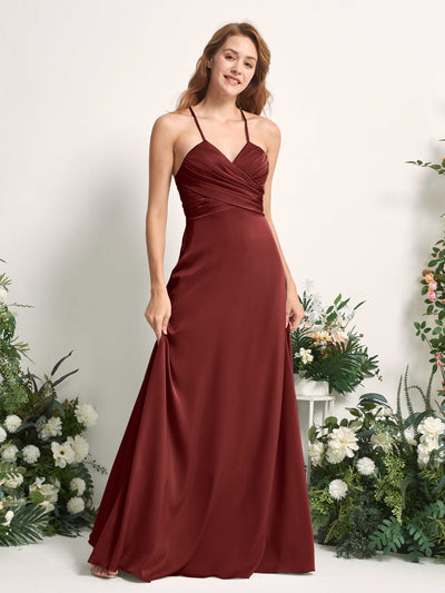 Carlyna Robe trapèze col V satin demoiselle d'honneur Bordeaux #couleur_bordeaux