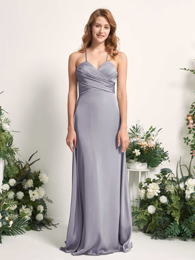 Carlyna Robe trapèze col V satin demoiselle d'honneur Brume Violette #couleur_brume-violette