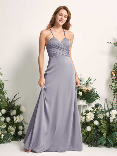 Carlyna Robe trapèze col V satin demoiselle d'honneur Brume Violette #couleur_brume-violette