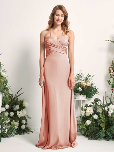 Carlyna Robe trapèze col V satin demoiselle d'honneur Cantaloup #couleur_cantaloup