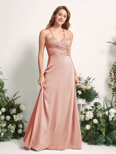 Carlyna Robe trapèze col V satin demoiselle d'honneur Cantaloup #couleur_cantaloup