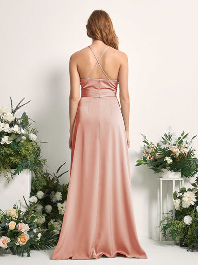 Carlyna Robe trapèze col V satin demoiselle d'honneur Cantaloup #couleur_cantaloup