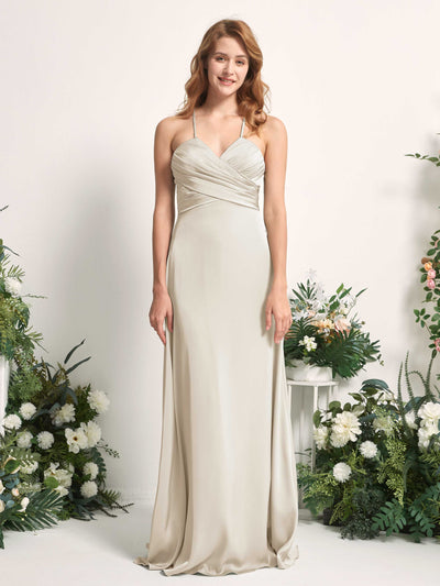 Carlyna Robe trapèze col V satin demoiselle d'honneur Champagne #couleur_champagne