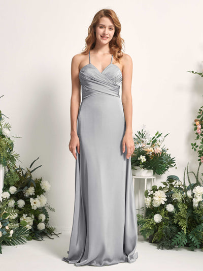 Carlyna Robe trapèze col V satin demoiselle d'honneur Gris Boussole #couleur_gris-boussole