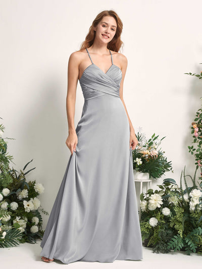 Carlyna Robe trapèze col V satin demoiselle d'honneur Gris Boussole #couleur_gris-boussole