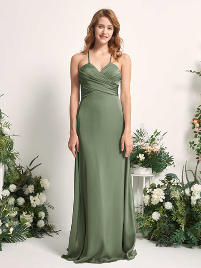 Carlyna Robe trapèze col V satin demoiselle d'honneur Olive #couleur_olive