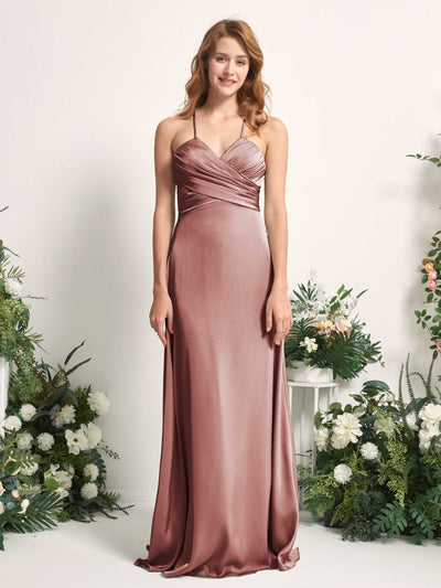 Carlyna Robe trapèze col V satin demoiselle d'honneur Rose Du Désert #couleur_rose-du-d-sert
