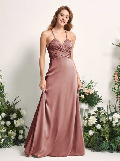 Carlyna Robe trapèze col V satin demoiselle d'honneur Rose Du Désert #couleur_rose-du-d-sert