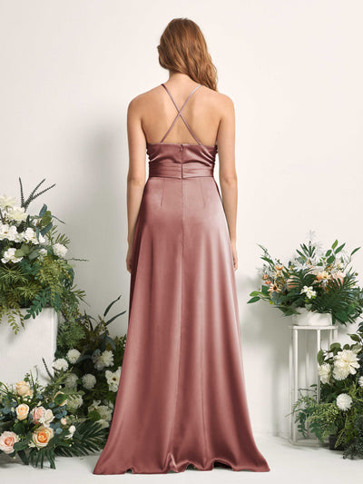 Carlyna Robe trapèze col V satin demoiselle d'honneur Rose Du Désert #couleur_rose-du-d-sert