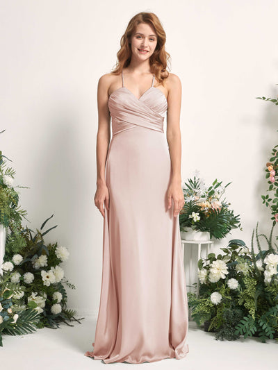 Carlyna Robe trapèze col V satin demoiselle d'honneur Rose Perle #couleur_rose-perle