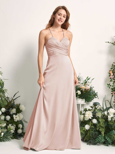 Carlyna Robe trapèze col V satin demoiselle d'honneur Rose Perle #couleur_rose-perle