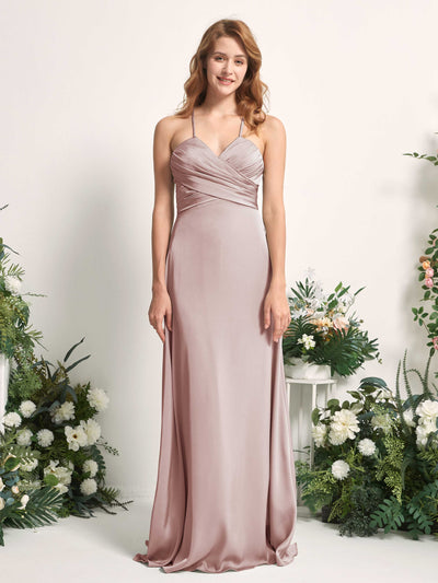 Carlyna Robe trapèze col V satin demoiselle d'honneur Rose Poussiéreux #couleur_rose-poussi-reux