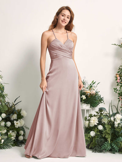 Carlyna Robe trapèze col V satin demoiselle d'honneur Rose Poussiéreux #couleur_rose-poussi-reux