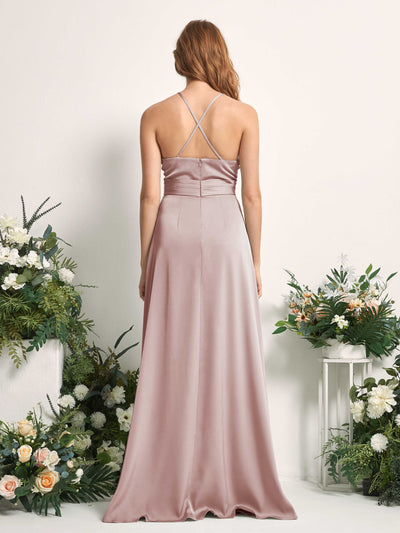 Carlyna Robe trapèze col V satin demoiselle d'honneur Rose Poussiéreux #couleur_rose-poussi-reux
