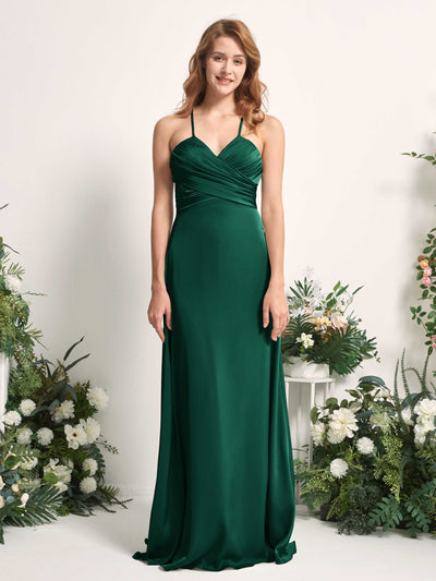 Carlyna Robe trapèze col V satin demoiselle d'honneur Vert Chasseur #couleur_vert-chasseur