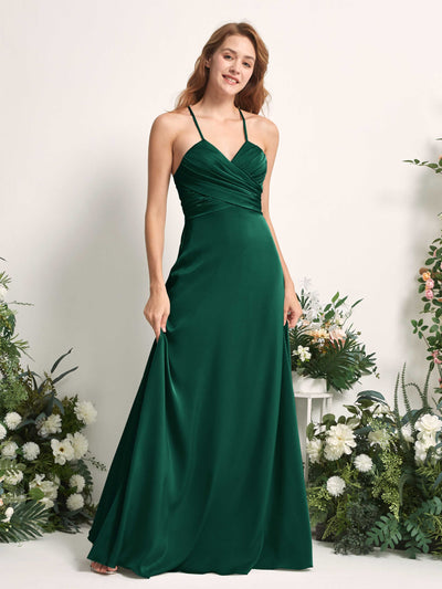 Carlyna Robe trapèze col V satin demoiselle d'honneur Vert Chasseur #couleur_vert-chasseur