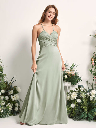 Carlyna Robe trapèze col V satin demoiselle d'honneur Vert Sauge Foncé #couleur_vert-sauge-fonc