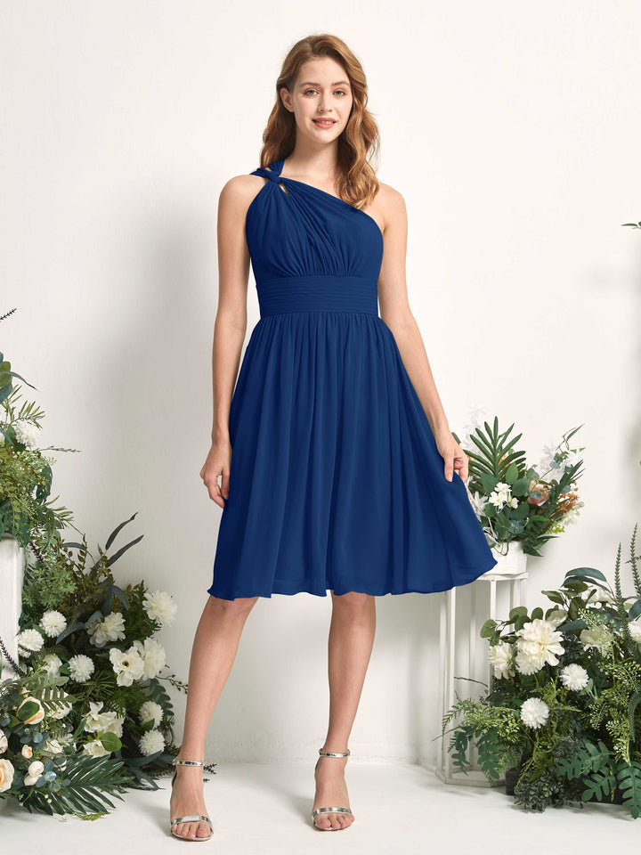 Carlyna Robe trapèze décolleté asymétrique longueur genou froncée en mousseline demoiselle d&