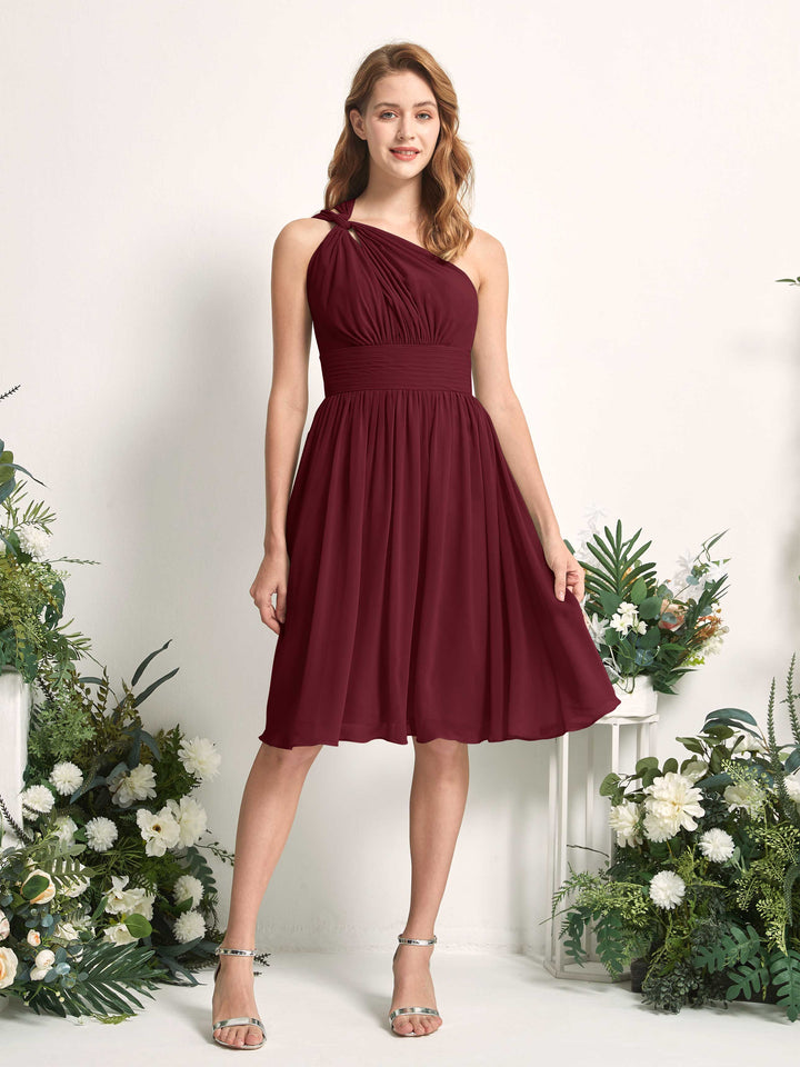 Carlyna Robe trapèze décolleté asymétrique longueur genou froncée en mousseline demoiselle d&