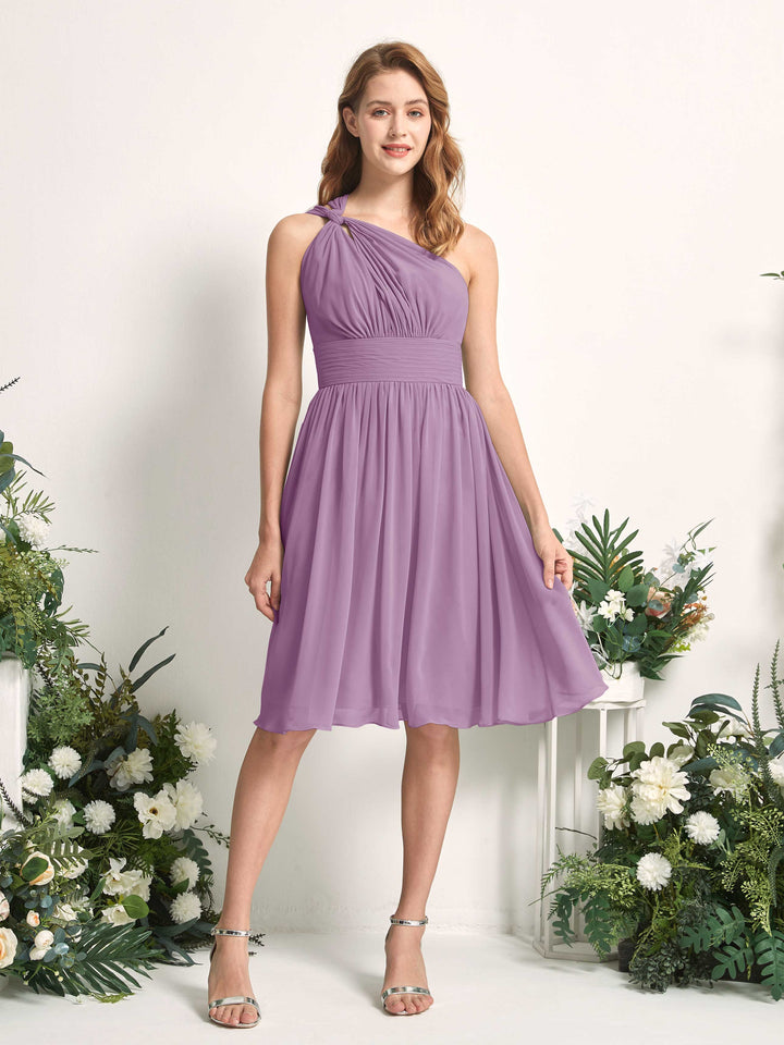 Carlyna Robe trapèze décolleté asymétrique longueur genou froncée en mousseline demoiselle d&