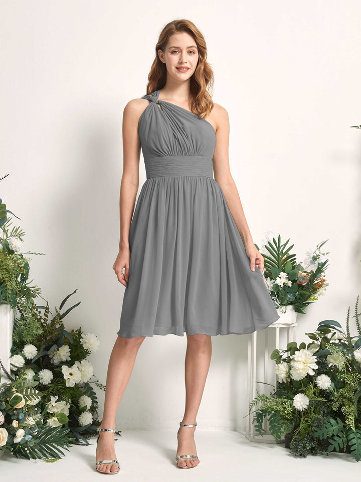 Carlyna Robe trapèze décolleté asymétrique longueur genou froncée en mousseline demoiselle d&