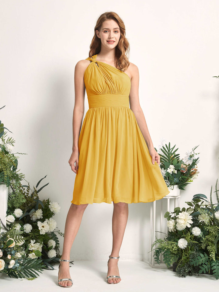 Carlyna Robe trapèze décolleté asymétrique longueur genou froncée en mousseline demoiselle d&