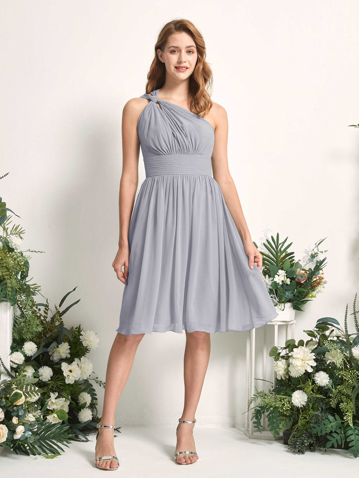 Carlyna Robe trapèze décolleté asymétrique longueur genou froncée en mousseline demoiselle d&