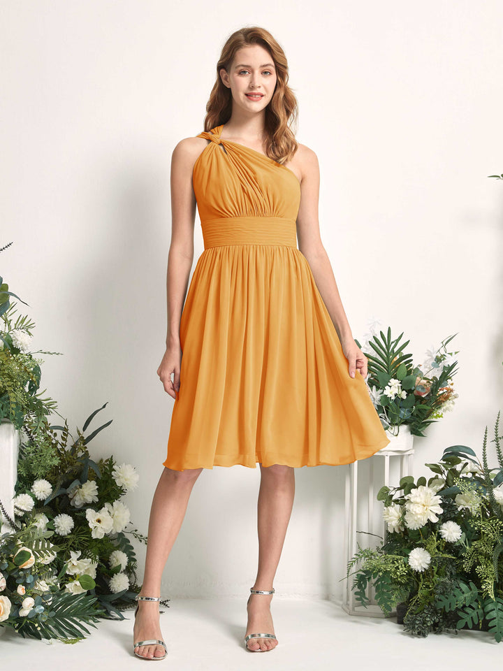 Carlyna Robe trapèze décolleté asymétrique longueur genou froncée en mousseline demoiselle d&