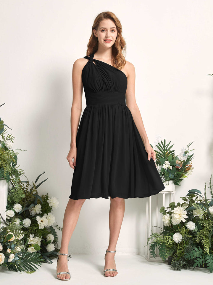 Carlyna Robe trapèze décolleté asymétrique longueur genou froncée en mousseline demoiselle d&