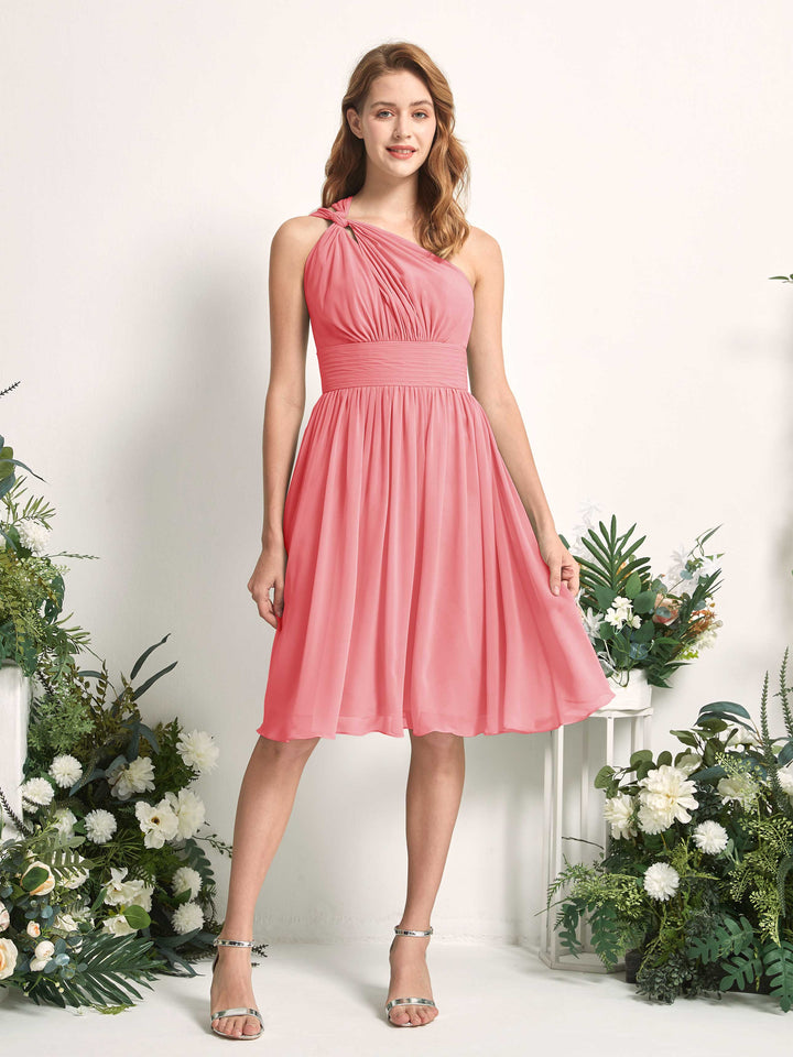 Carlyna Robe trapèze décolleté asymétrique longueur genou froncée en mousseline demoiselle d&