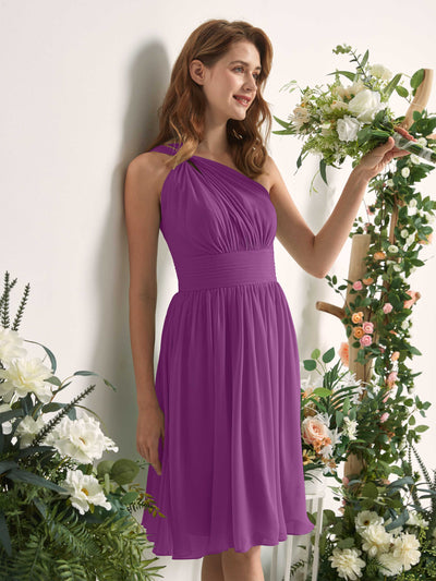 Carlyna Robe trapèze décolleté asymétrique longueur genou froncée en mousseline demoiselle d'honneur Violet #couleur_violet