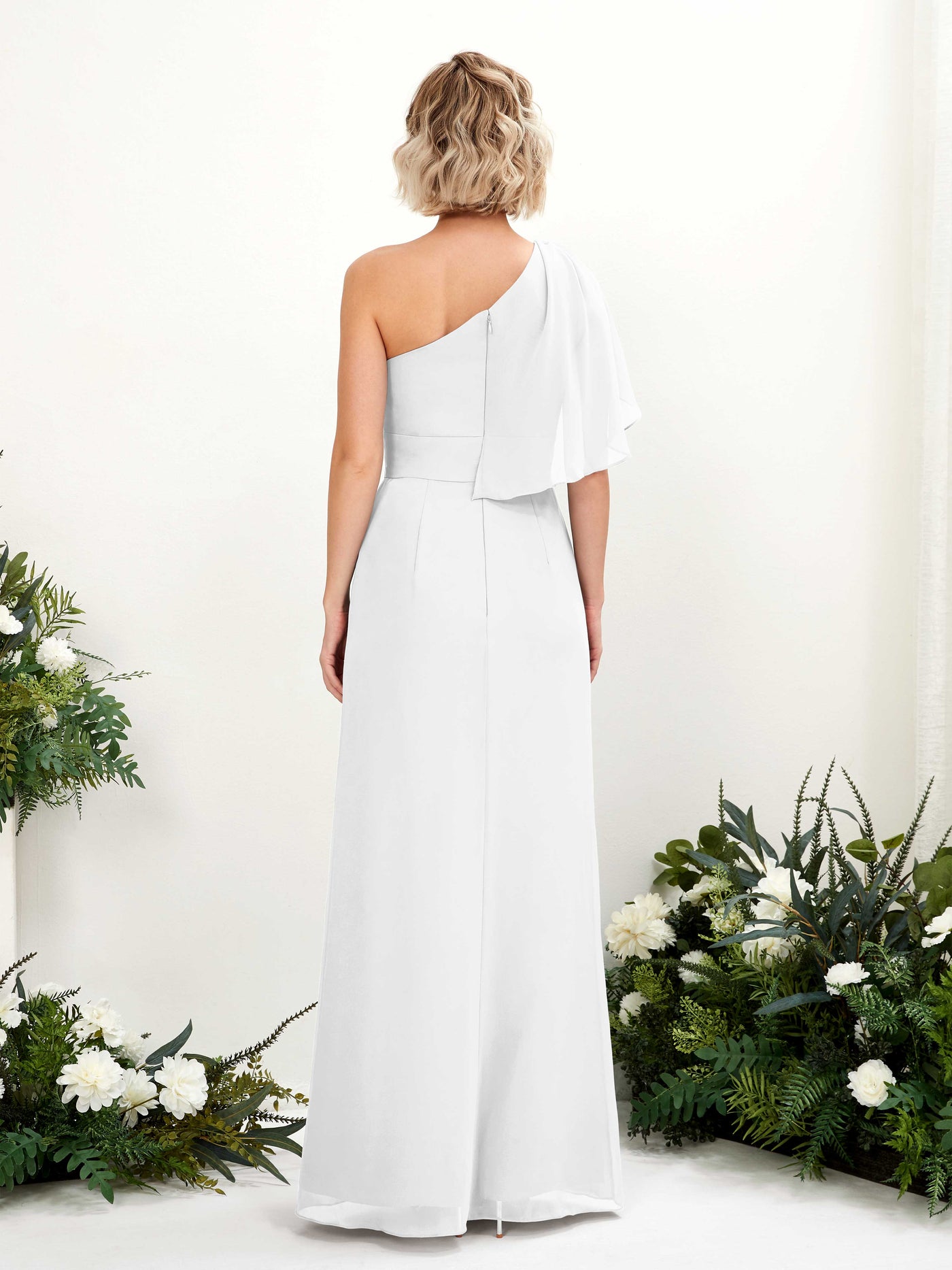 Carlyna Robe Trapèze Décolleté Asymétrique Longueur ras du sol Demoiselle d'honneur Blanc #couleur_blanc
