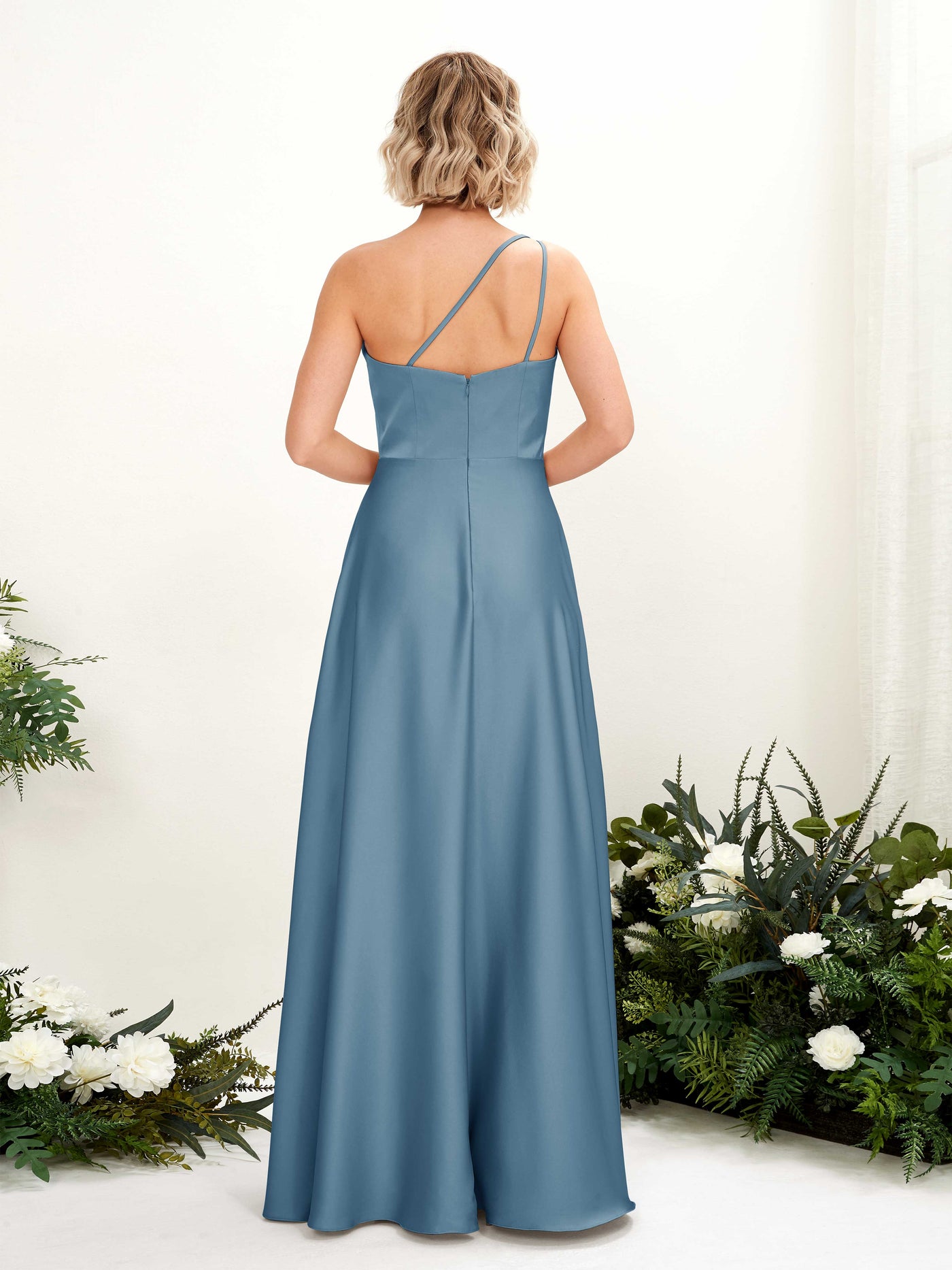 Carlyna Robe Trapèze Décolleté Asymétrique Longueur Ras du Sol Demoiselle d'Honneur Bleu Encre #couleur_bleu-encre