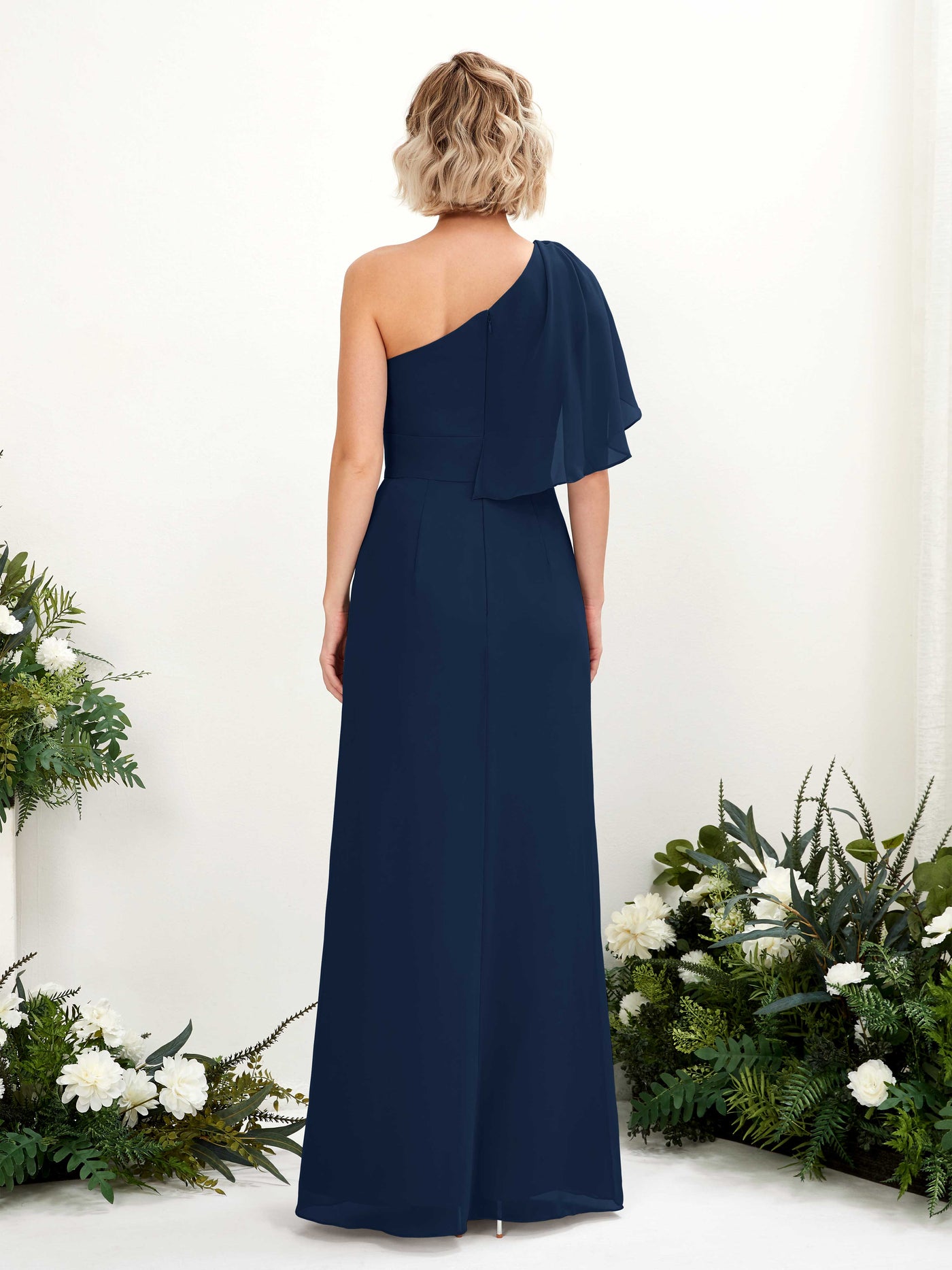 Carlyna Robe Trapèze Décolleté Asymétrique Longueur ras du sol Demoiselle d'honneur Bleu Marine #couleur_bleu-marine