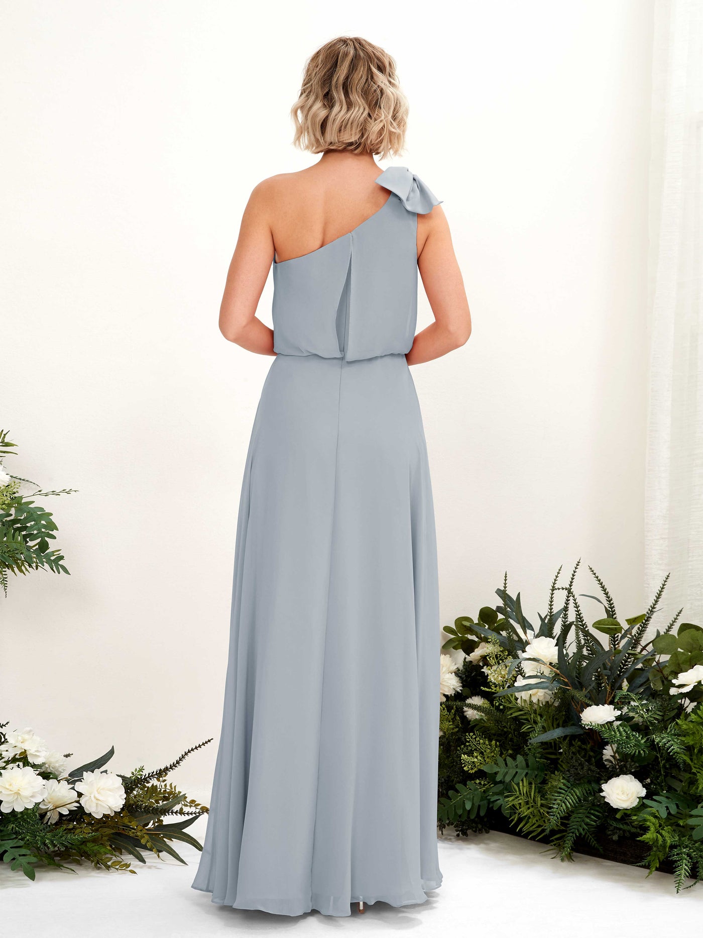 Carlyna Robe trapèze décolleté asymétrique longueur ras du sol demoiselle d'honneur Bleu Poussiéreux Amélioré #couleur_bleu-poussi-reux-am-lior