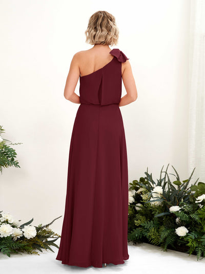 Carlyna Robe trapèze décolleté asymétrique longueur ras du sol demoiselle d'honneur Bordeaux #couleur_bordeaux