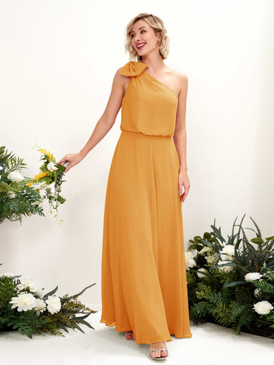 Carlyna Robe trapèze décolleté asymétrique longueur ras du sol demoiselle d'honneur Mangue #couleur_mangue