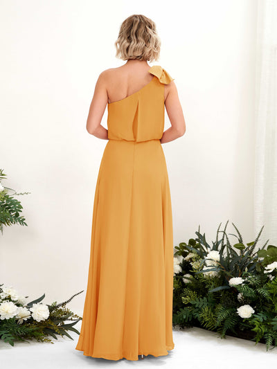Carlyna Robe trapèze décolleté asymétrique longueur ras du sol demoiselle d'honneur Mangue #couleur_mangue