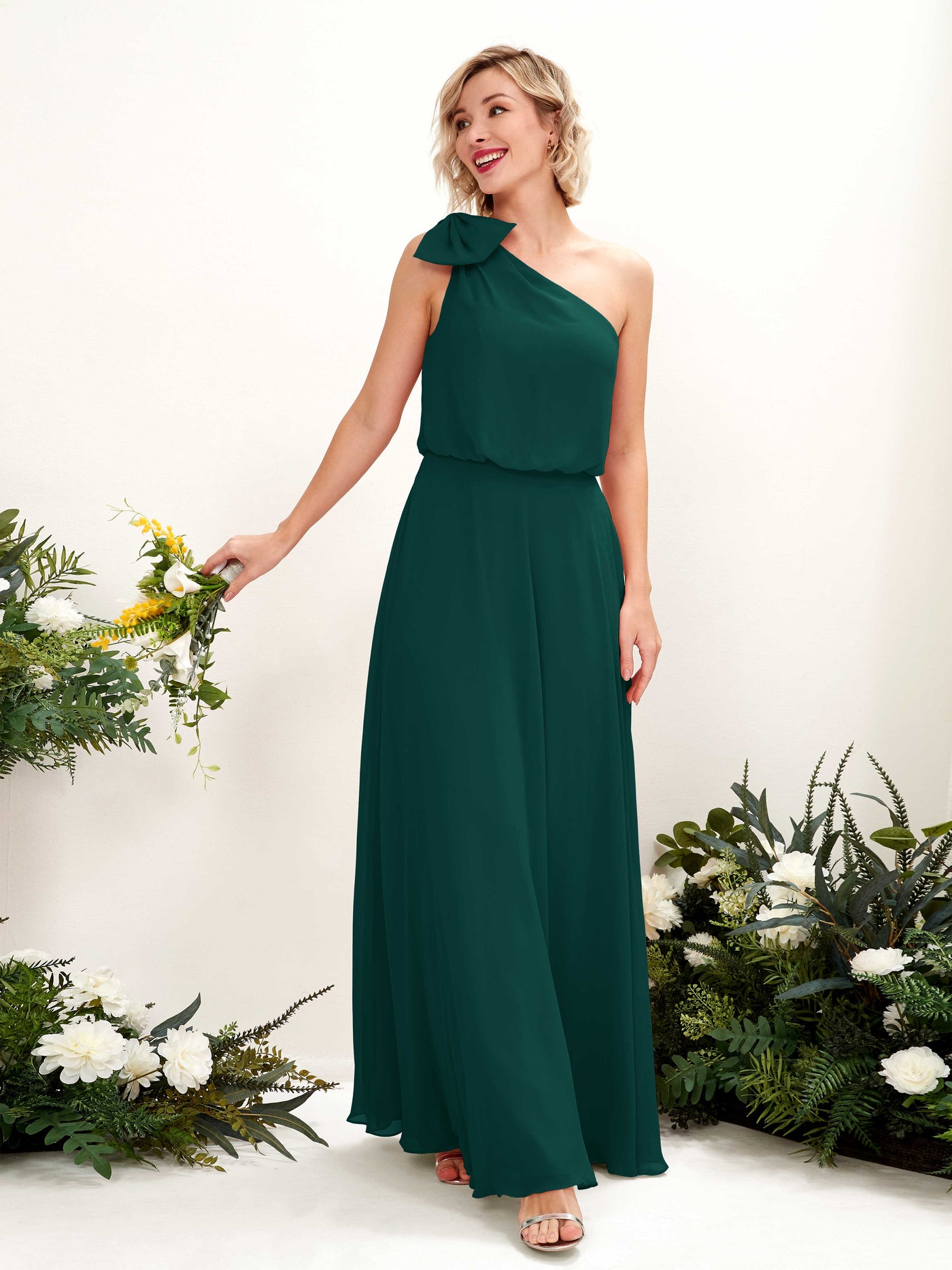 Carlyna Robe trapèze décolleté asymétrique longueur ras du sol demoiselle d'honneur Émeraude Foncé #couleur_meraude-fonc