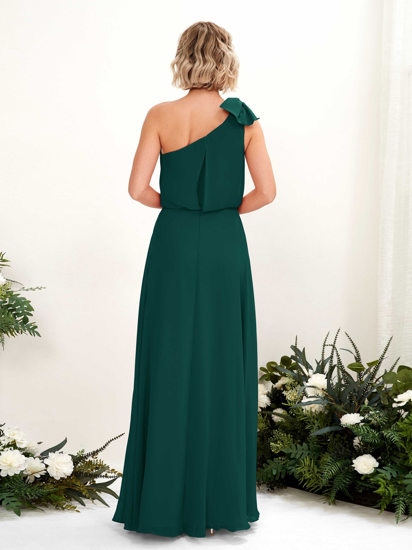 Carlyna Robe trapèze décolleté asymétrique longueur ras du sol demoiselle d'honneur Émeraude Foncé #couleur_meraude-fonc