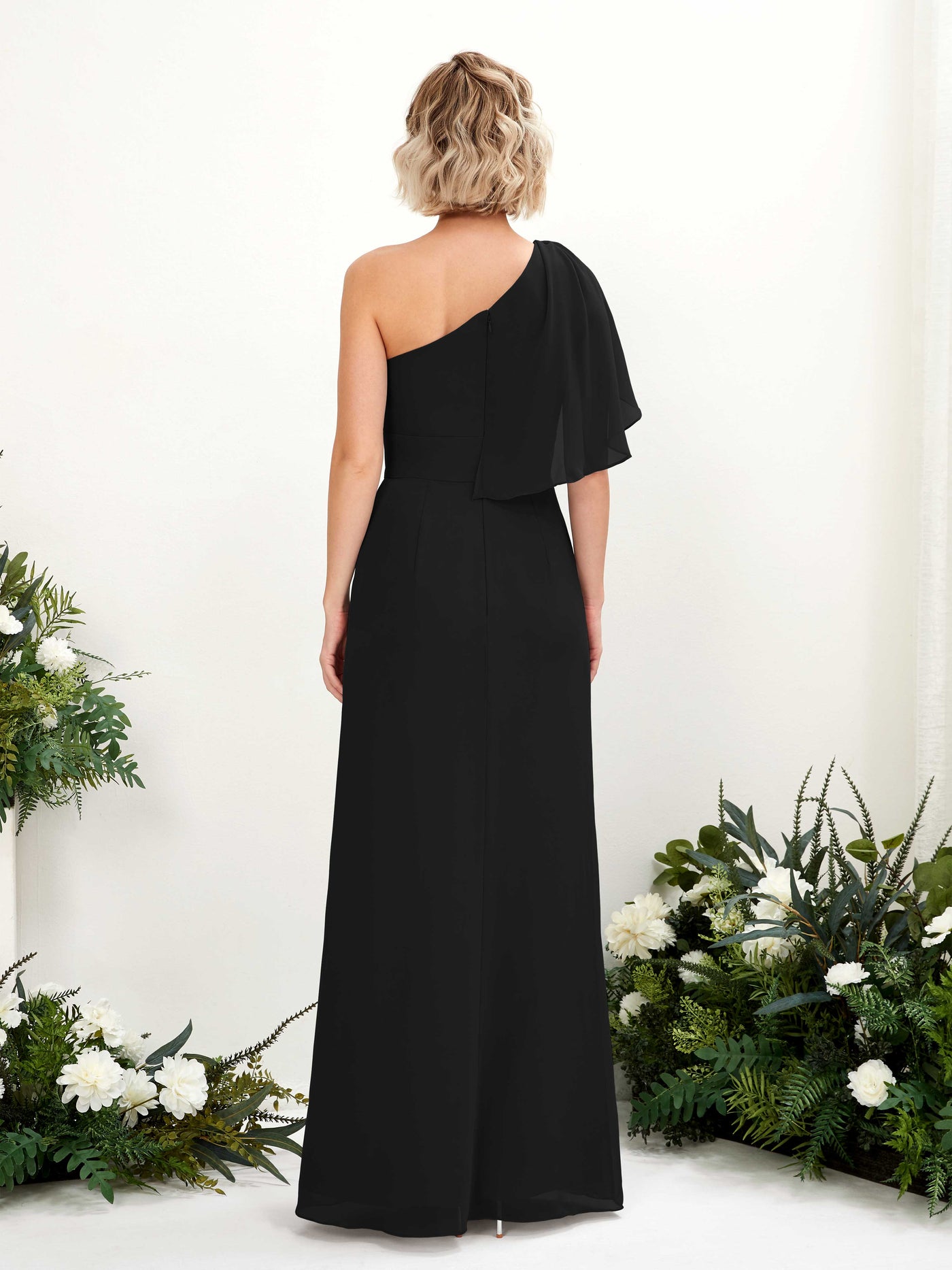 Carlyna Robe Trapèze Décolleté Asymétrique Longueur ras du sol Demoiselle d'honneur Noir #couleur_noir