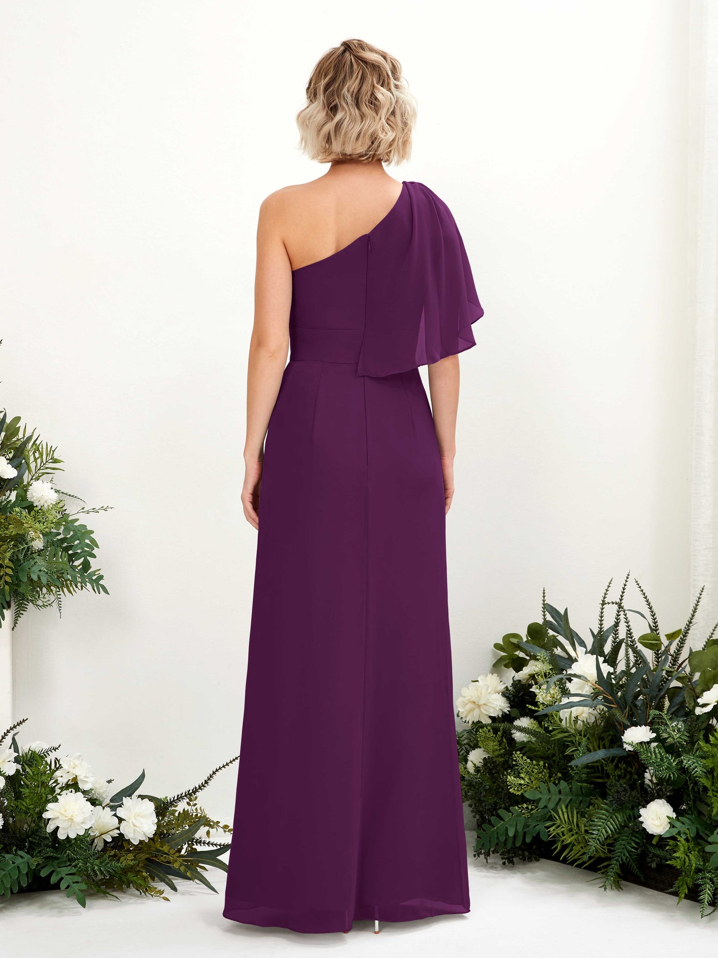 Carlyna Robe Trapèze Décolleté Asymétrique Longueur ras du sol Demoiselle d'honneur Pourpre #couleur_pourpre