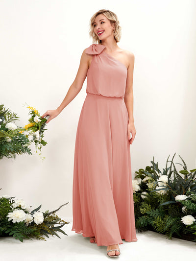 Carlyna Robe trapèze décolleté asymétrique longueur ras du sol demoiselle d'honneur Rose Champagne #couleur_rose-champagne