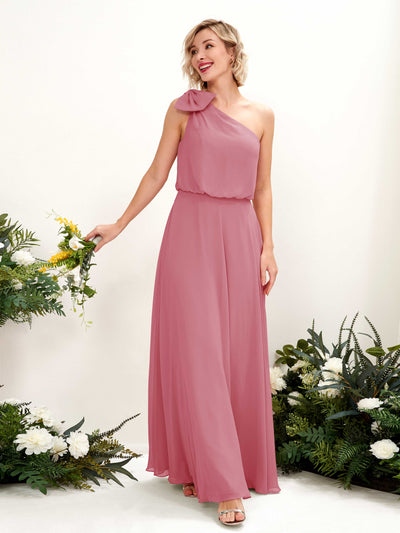 Carlyna Robe trapèze décolleté asymétrique longueur ras du sol demoiselle d'honneur Rose Du Désert #couleur_rose-du-d-sert